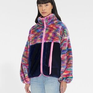 Ugg Marlene Pixelate Multicolor Rainbow Sherpa Jacket NWT Sz Medium